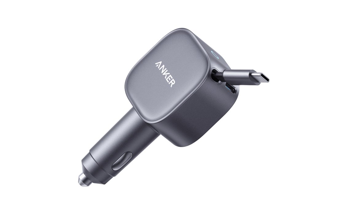 Anker Nano 75W Car Charger with built-in retractable cable